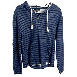 J. Crew Mercantile Mens Small Pullover Hoodie Blue Striped Cotton Unisex